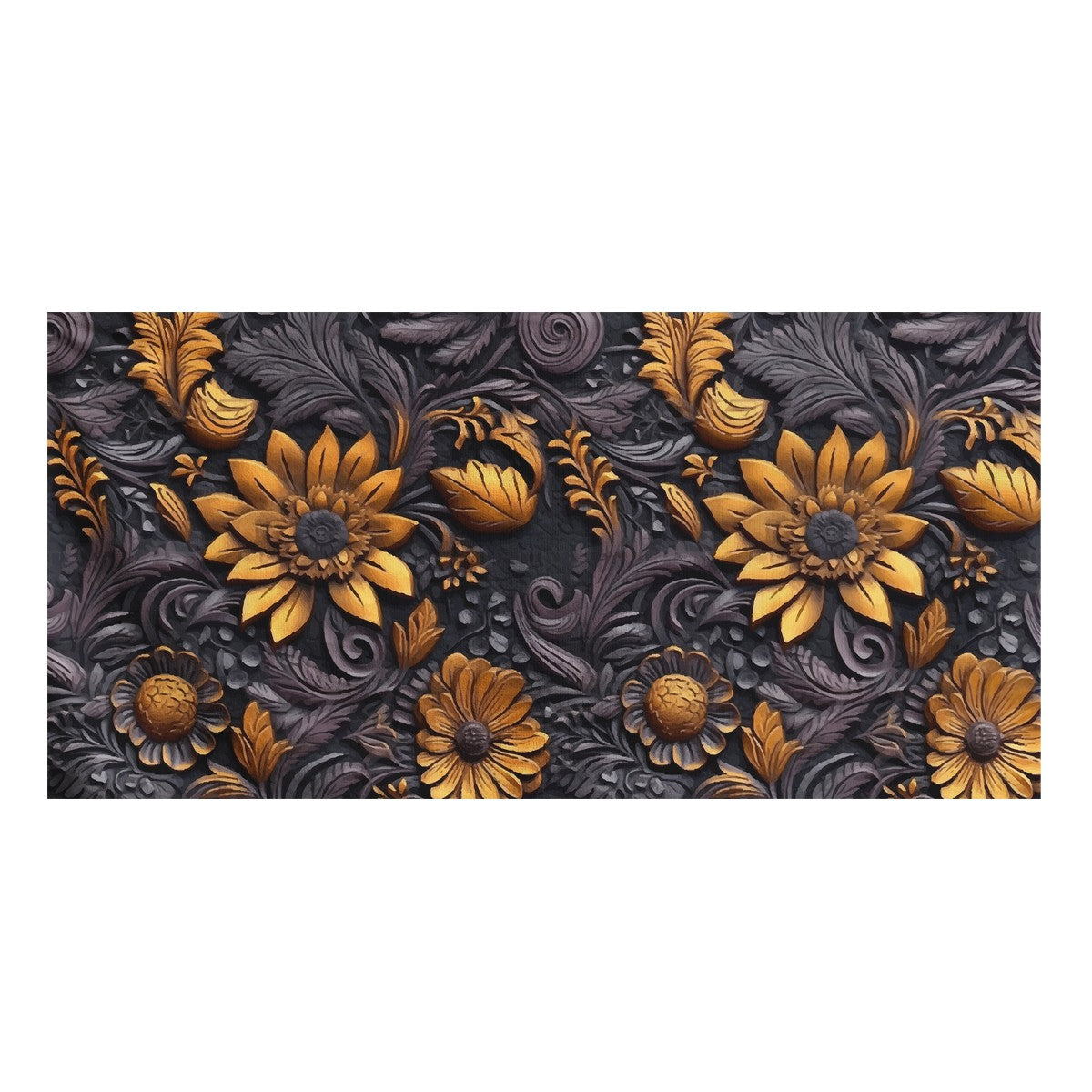 Gold Flowers Woodcut Bath Towel