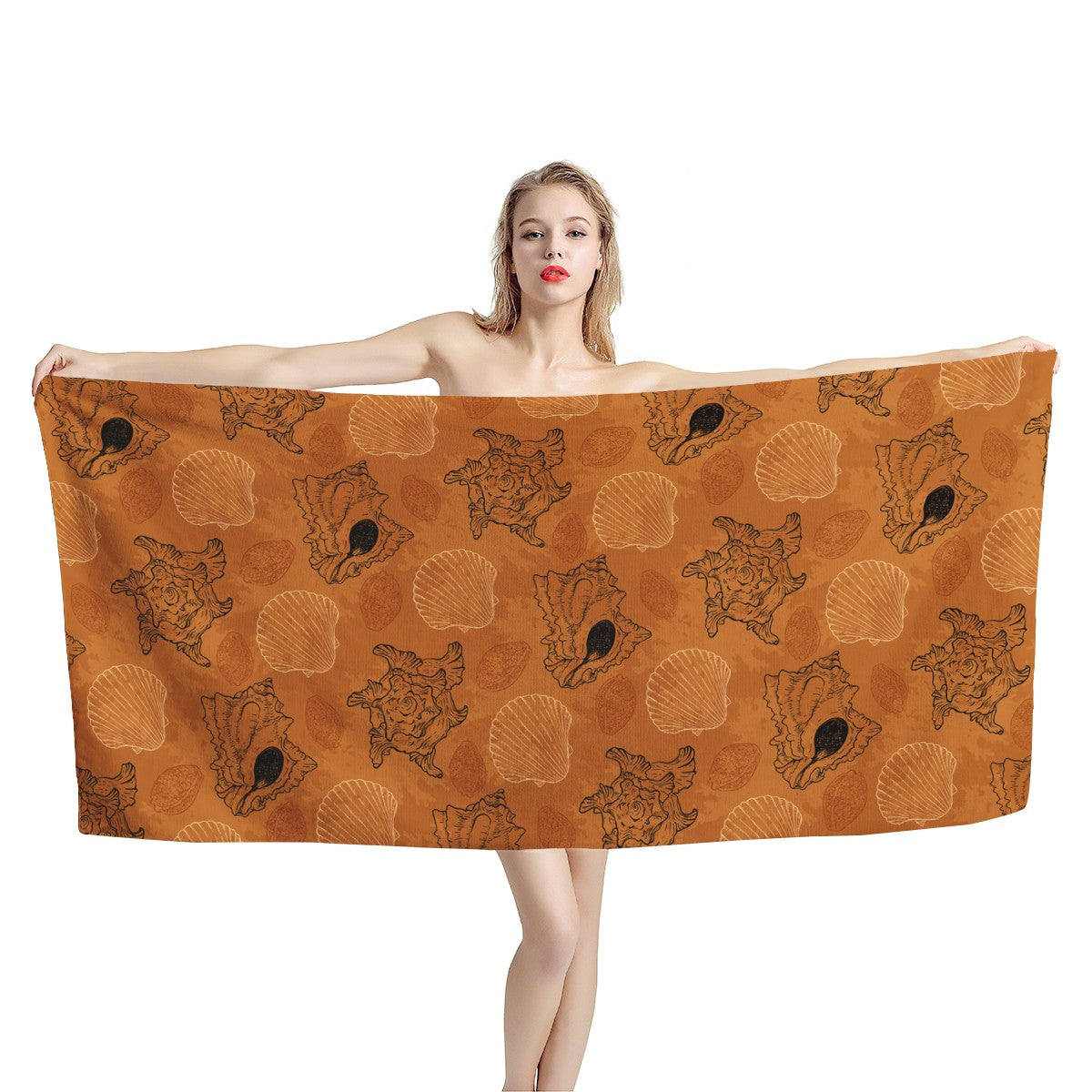 Sea Shell Ocean Design in Orange Bath Towel