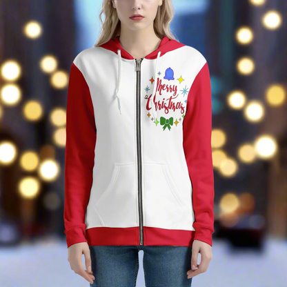 Merry Christmas Women’s Zip Hoodie - Cozy Holiday Style with Pocket | Luxtrini