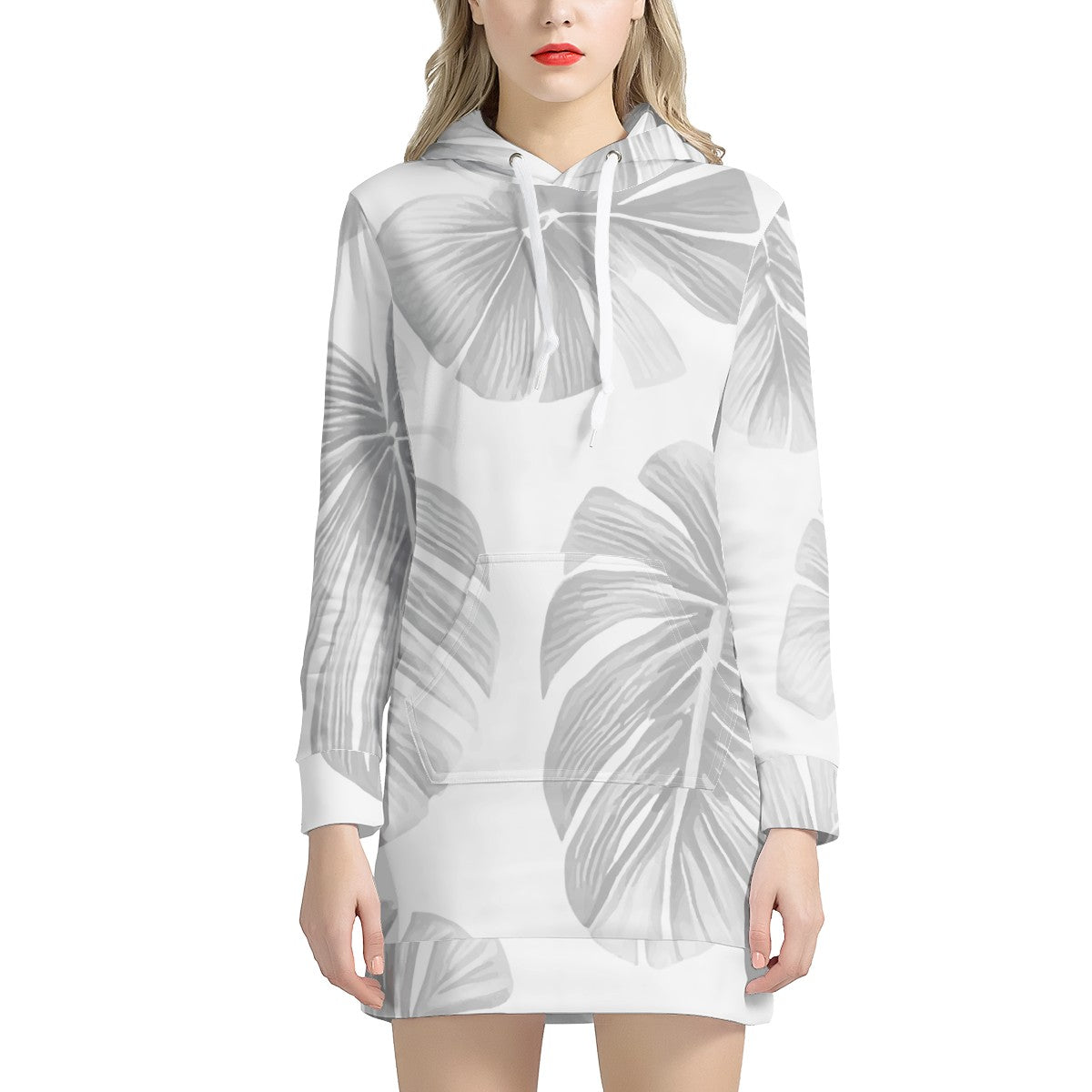 White Monstera Women's Hoodie Dress