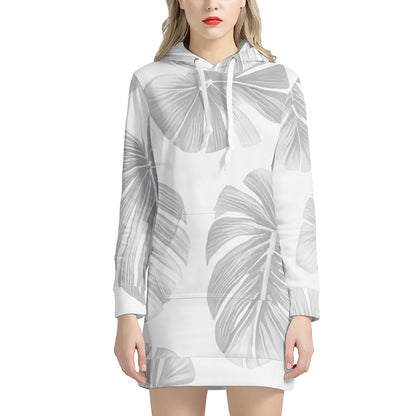 White Monstera Women's Hoodie Dress