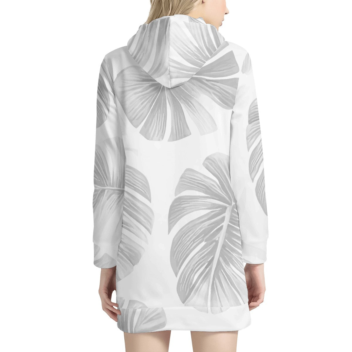 White Monstera Women's Hoodie Dress