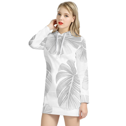 White Monstera Women's Hoodie Dress