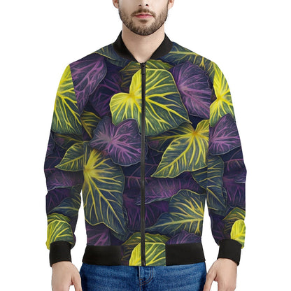 Luxtrini Iridescent Syngonium: Purple and Yellow Men's Bomber Jacket