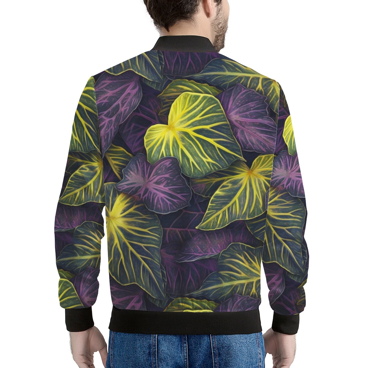 Luxtrini Iridescent Syngonium: Purple and Yellow Men's Bomber Jacket