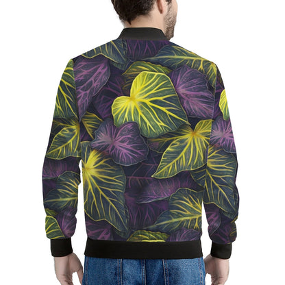 Luxtrini Iridescent Syngonium: Purple and Yellow Men's Bomber Jacket