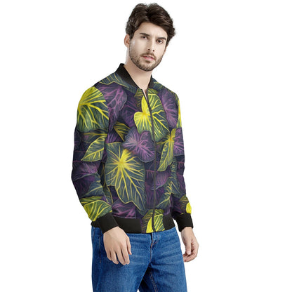 Luxtrini Iridescent Syngonium: Purple and Yellow Men's Bomber Jacket