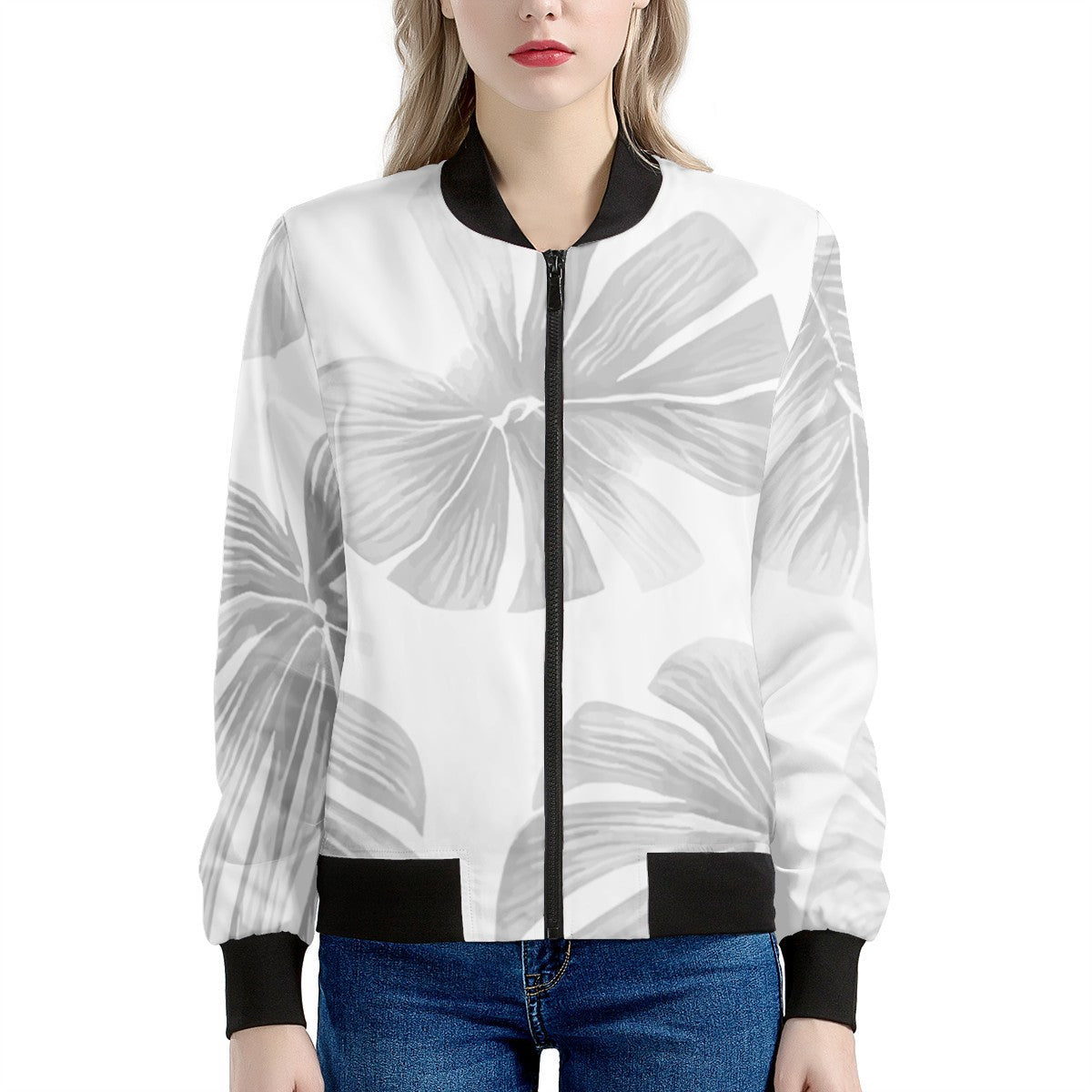 White Monstera Women's Bomber Jacket