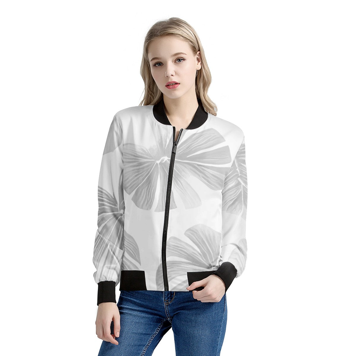 White Monstera Women's Bomber Jacket
