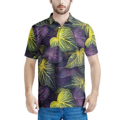 Luxtrini Iridescent Syngonium: Purple and Yellow Men's All Over Print Polo Shirt