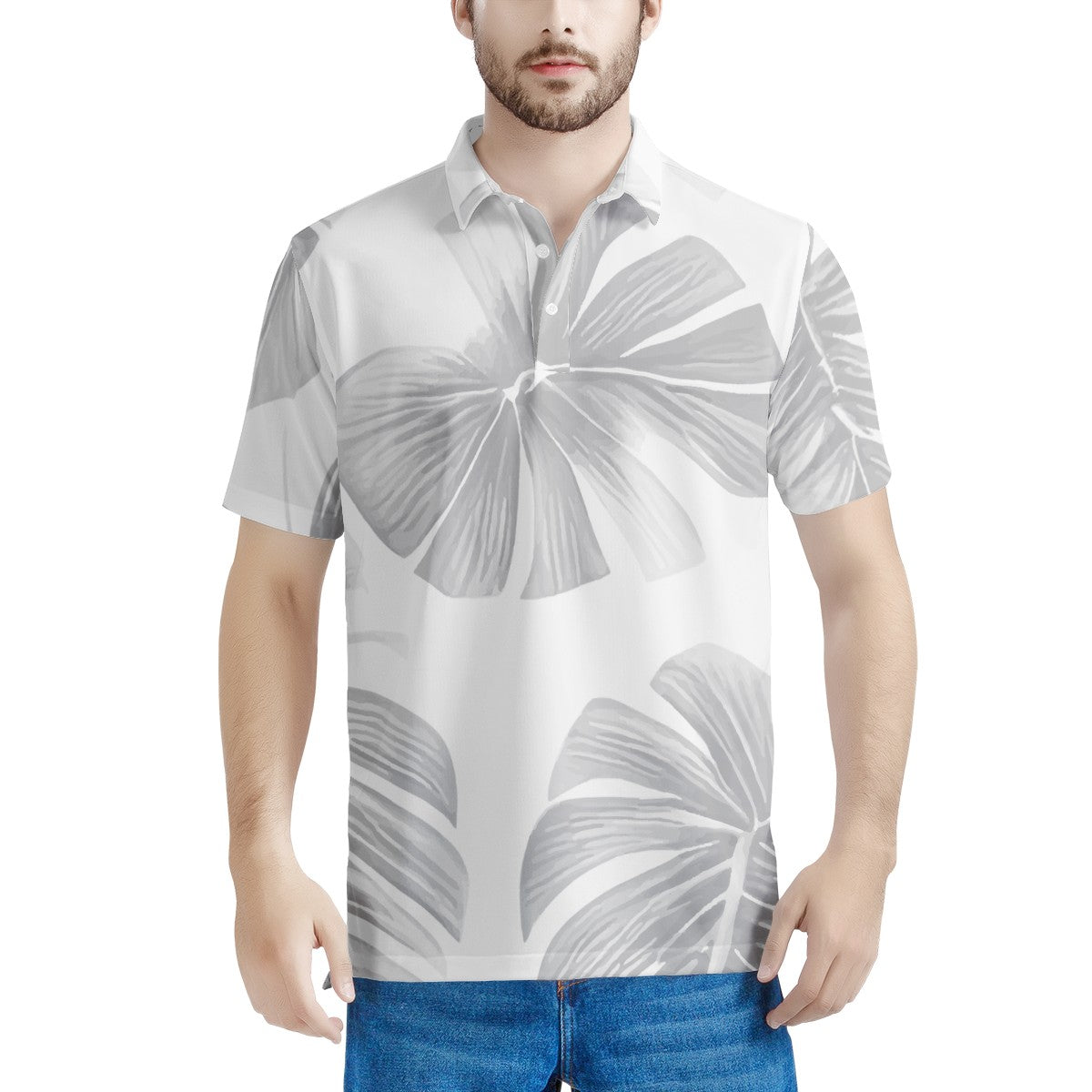 White Monstera Men's All Over Print Polo Shirt