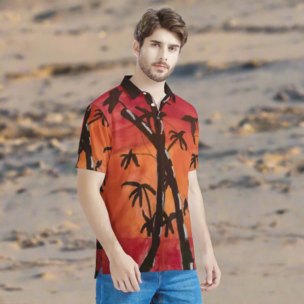 Bamboo at Sunset Men's Aloha Polo Shirt