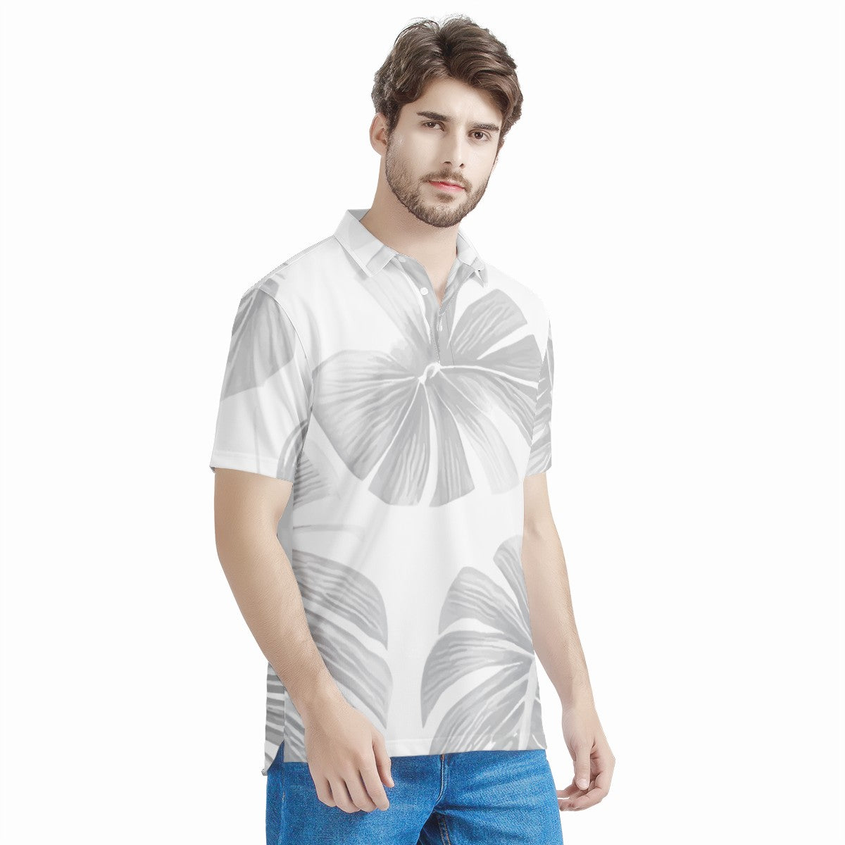 White Monstera Men's All Over Print Polo Shirt