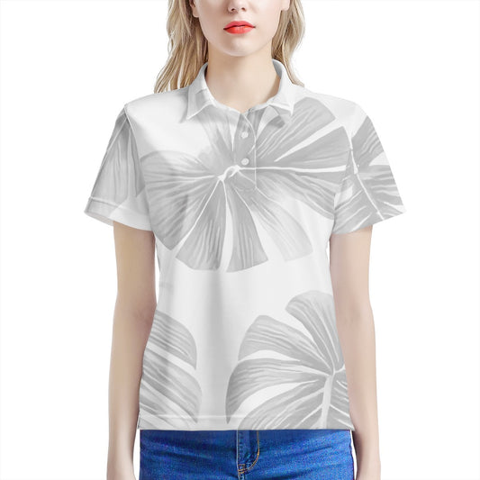 White Monstera Women's All Over Print Polo Shirt