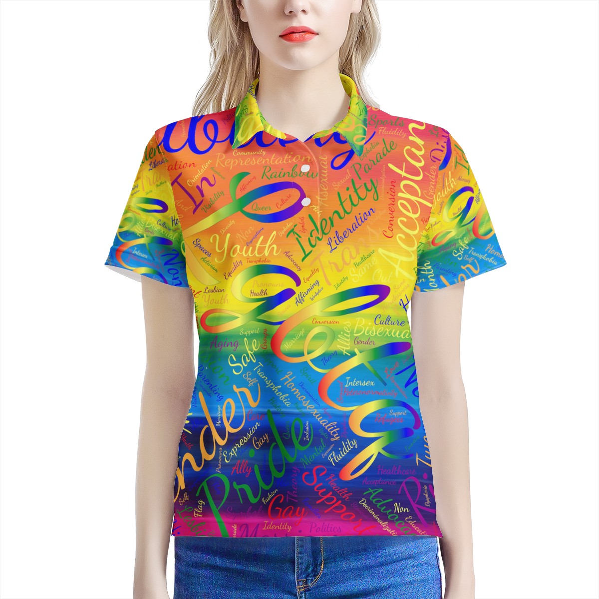 LGBTQ Word Cloud Women's All Over Print Polo Shirt