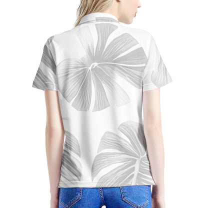 White Monstera Women's All Over Print Polo Shirt