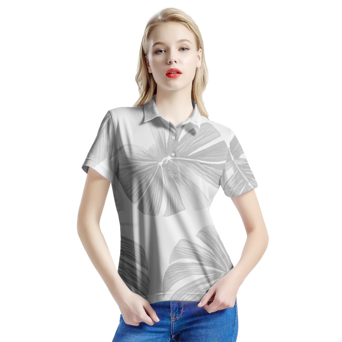 White Monstera Women's All Over Print Polo Shirt