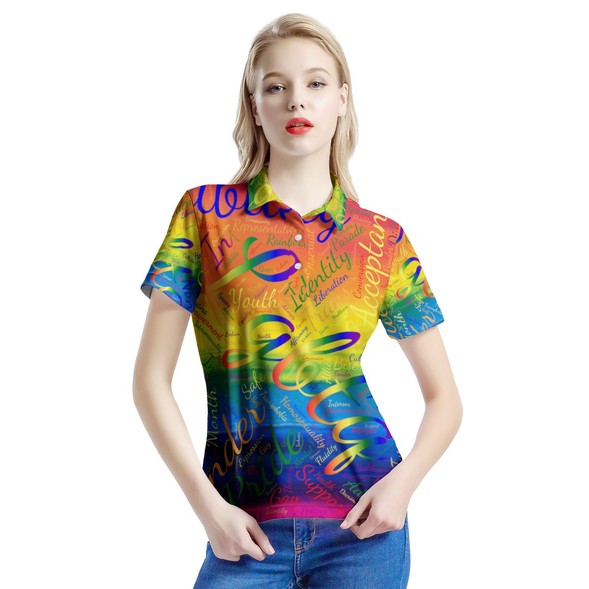 LGBTQ Word Cloud Women's All Over Print Polo Shirt