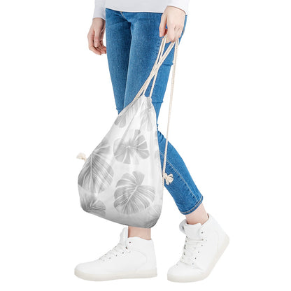 White Monstera Drawstring Bags