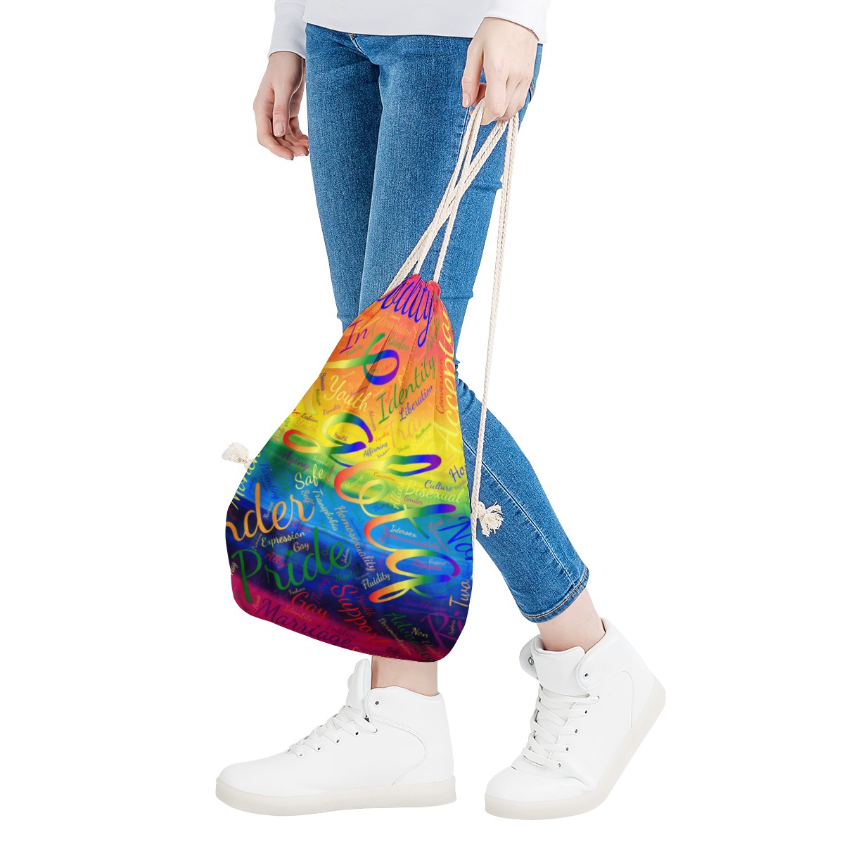 LGBTQ Word Cloud Drawstring Bags