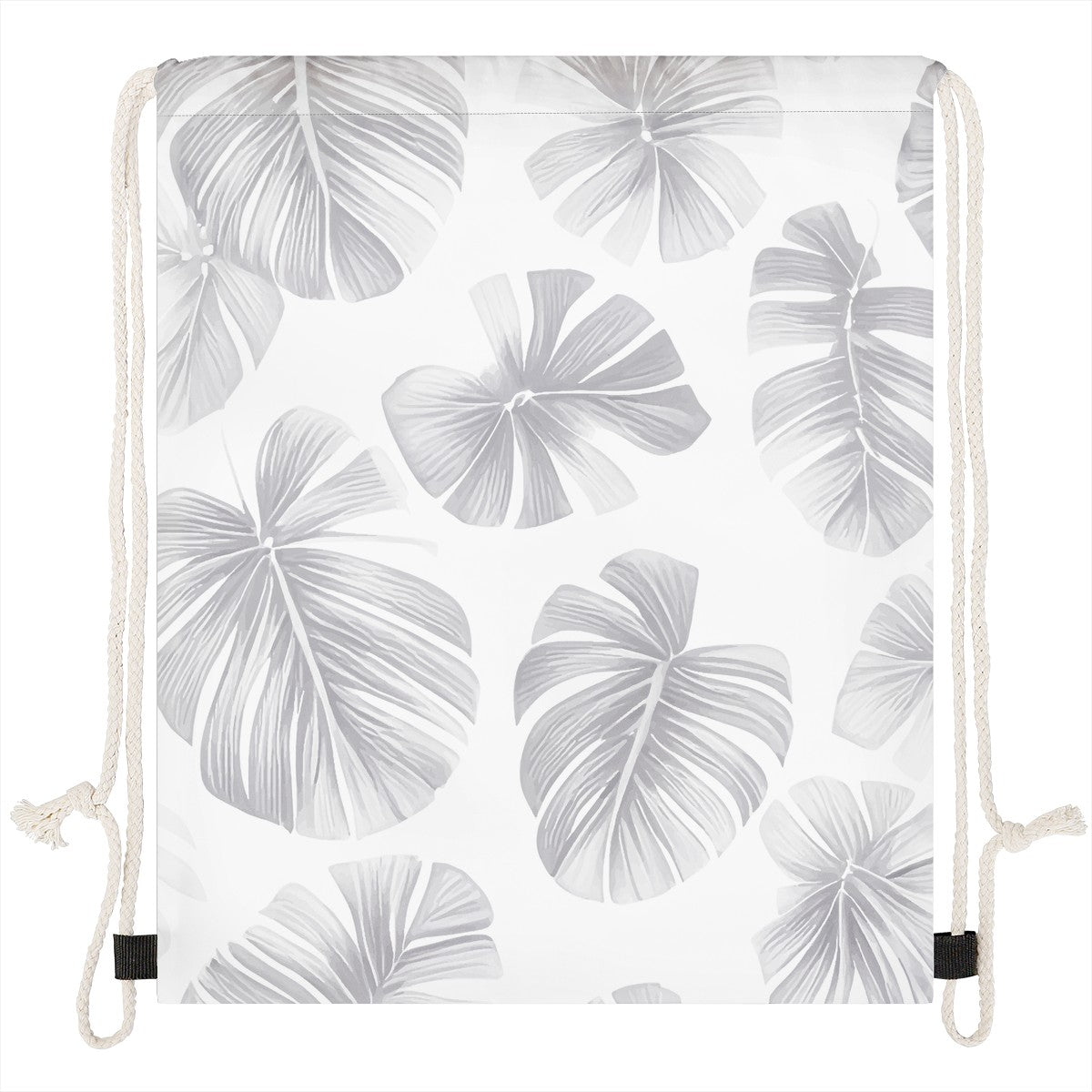 White Monstera Drawstring Bags