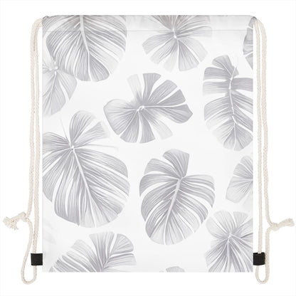 White Monstera Drawstring Bags