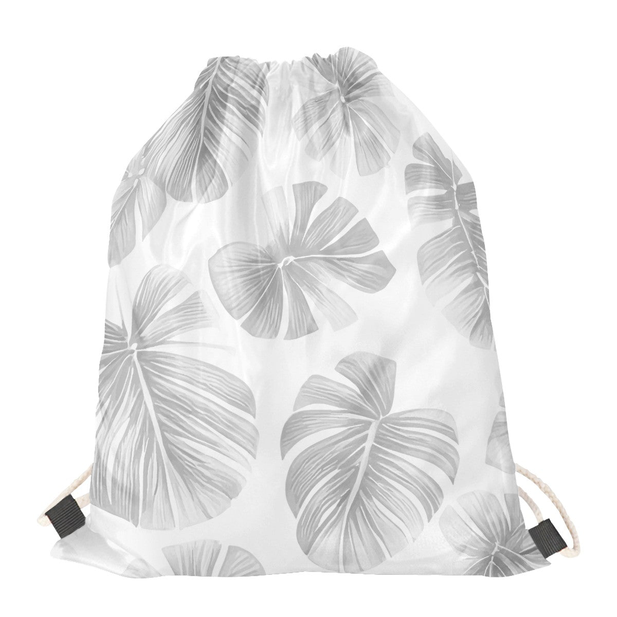 White Monstera Drawstring Bags