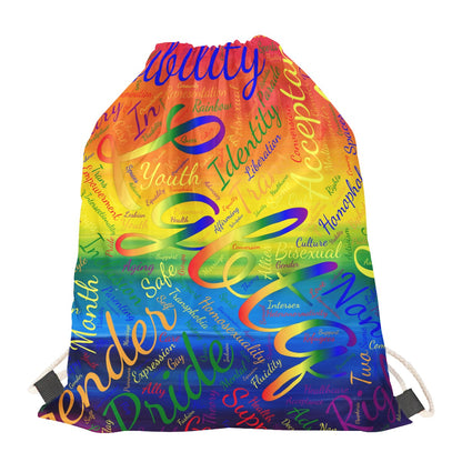 LGBTQ Word Cloud Drawstring Bags