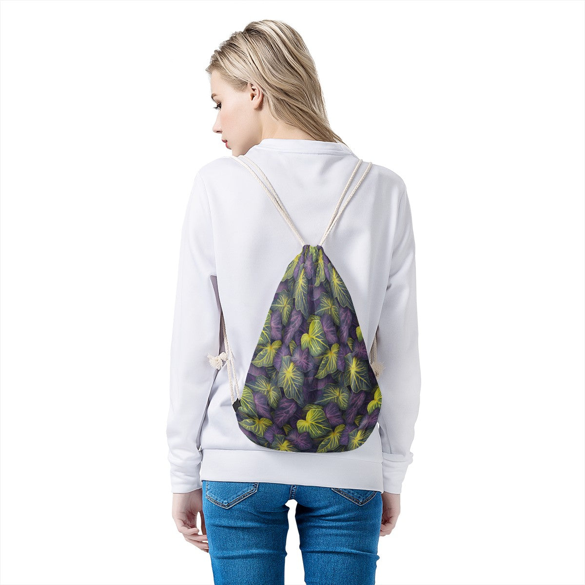 Luxtrini Iridescent Syngonium: Purple and Yellow Drawstring Bags