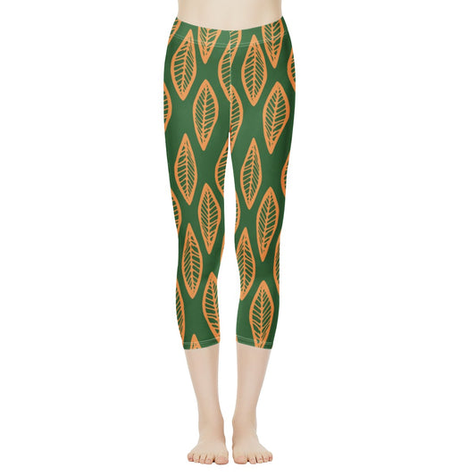 African Mud Cloth #16 Green and Orange Women's Capris