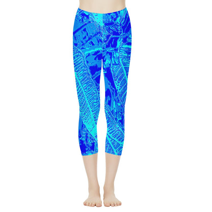 Vibrant Blue Croton Pattern Women's Capris