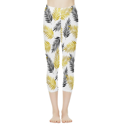 Black and Gold Palm Branches Women's Capris