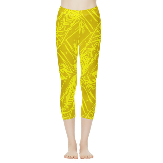 Yellow Fern Vector Abstract Women's Capris