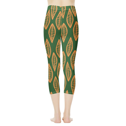 African Mud Cloth #16 Green and Orange Women's Capris