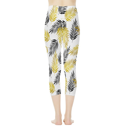 Black and Gold Palm Branches Women's Capris