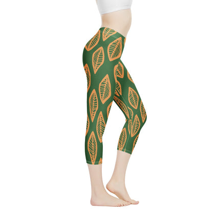 African Mud Cloth #16 Green and Orange Women's Capris