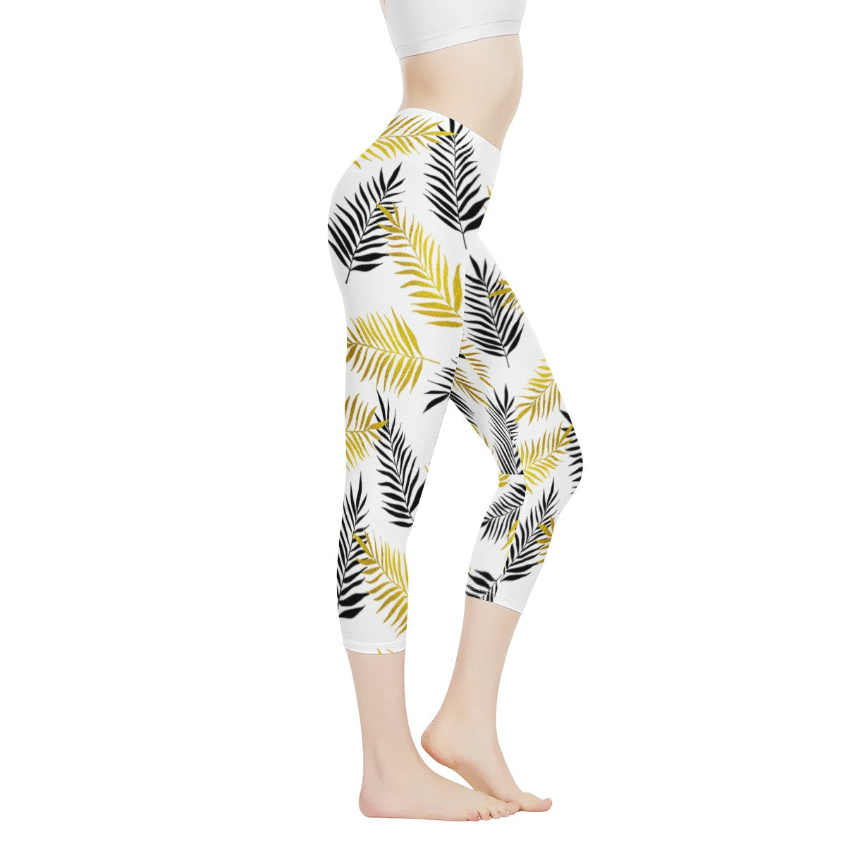 Black and Gold Palm Branches Women's Capris