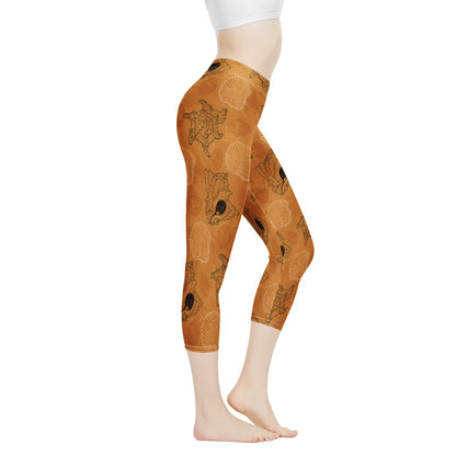 Sea Shell Ocean Design in Orange Women's Capris