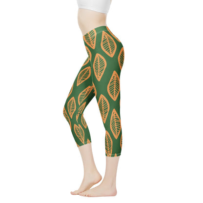 African Mud Cloth #16 Green and Orange Women's Capris