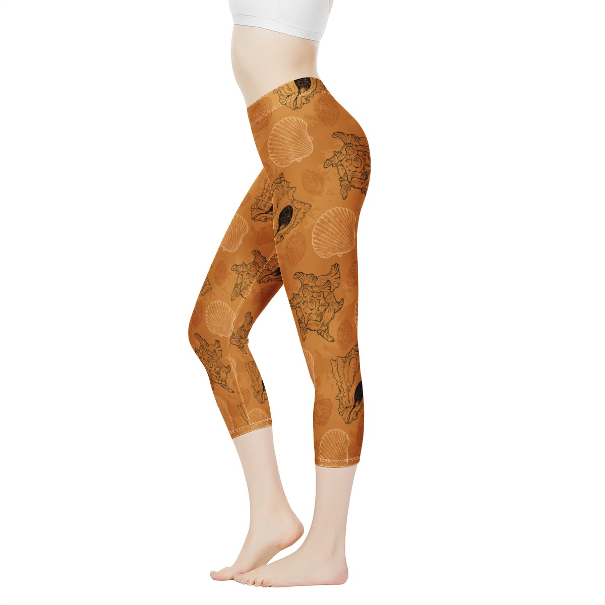 Sea Shell Ocean Design in Orange Women's Capris
