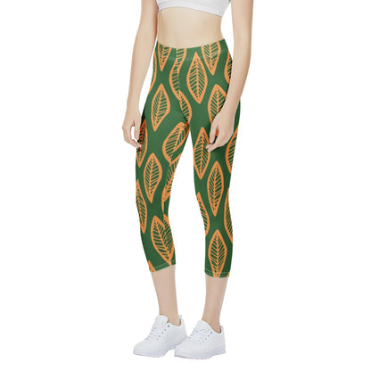 African Mud Cloth #16 Green and Orange Women's Capris