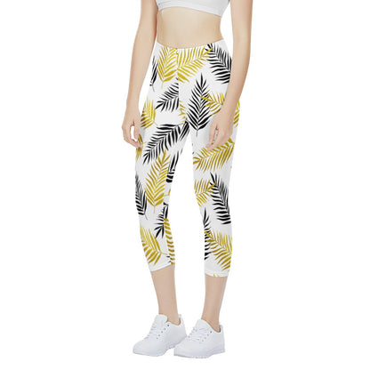 Black and Gold Palm Branches Women's Capris