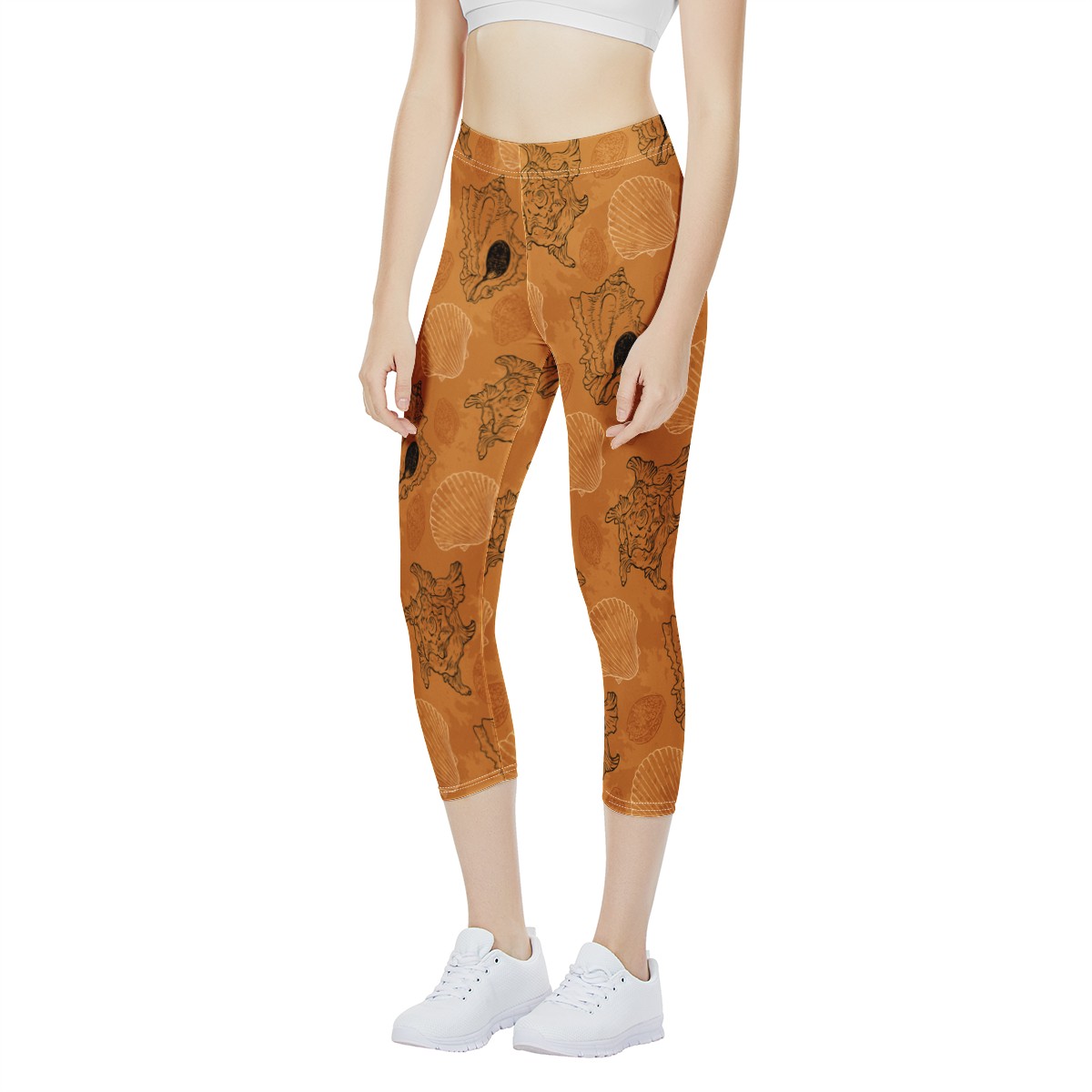 Sea Shell Ocean Design in Orange Women's Capris