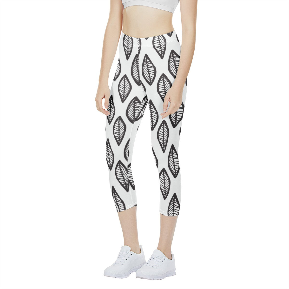 African Mud Print #16 Black and White Women's Capris