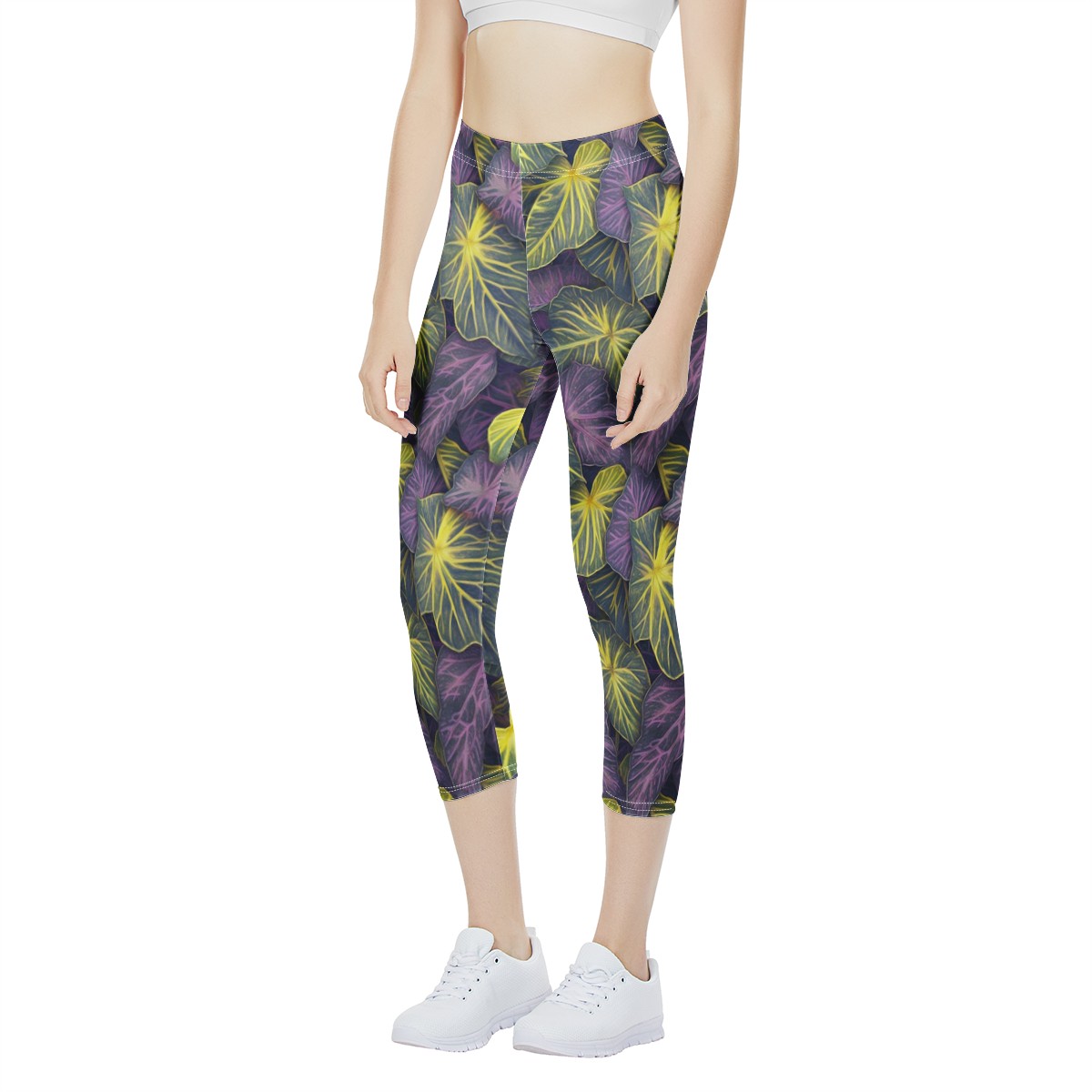 Luxtrini Iridescent Syngonium: Purple and Yellow Women's Capris