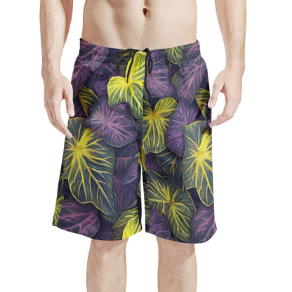 Luxtrini Iridescent Syngonium: Purple and Yellow Men's All Over Print Board Shorts