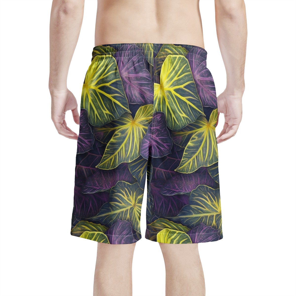 Luxtrini Iridescent Syngonium: Purple and Yellow Men's All Over Print Board Shorts