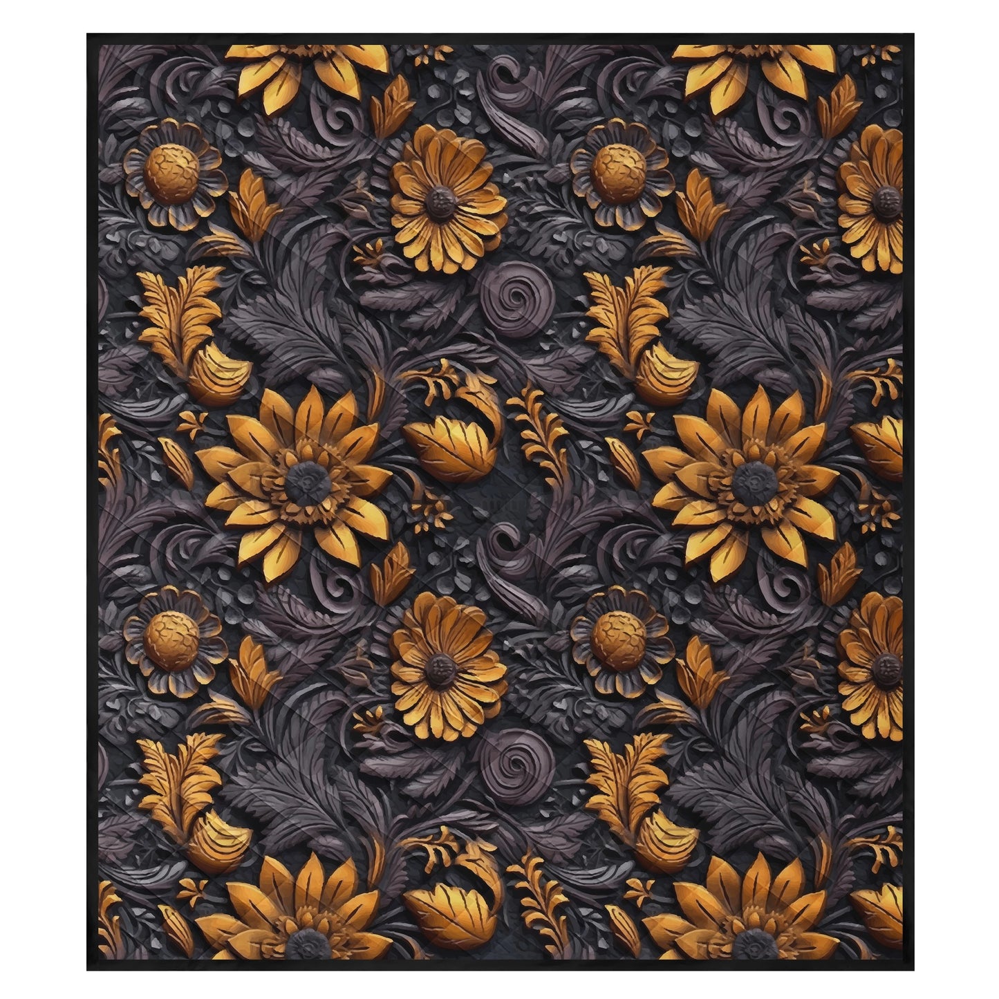 Gold Flowers Woodcut Quilt Bed
