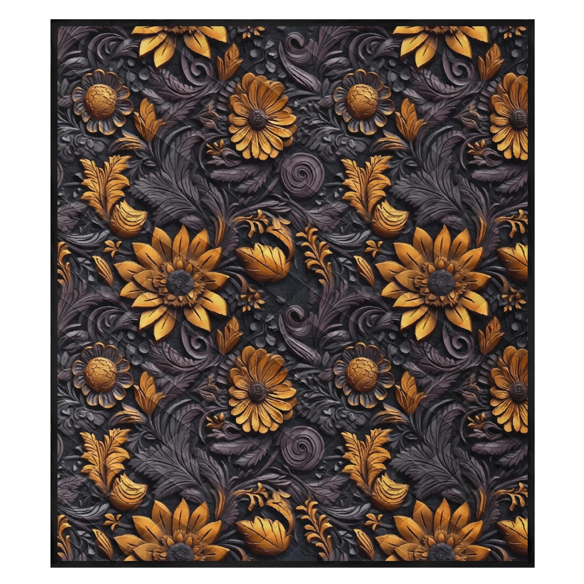 Gold Flowers Woodcut Quilt Bed