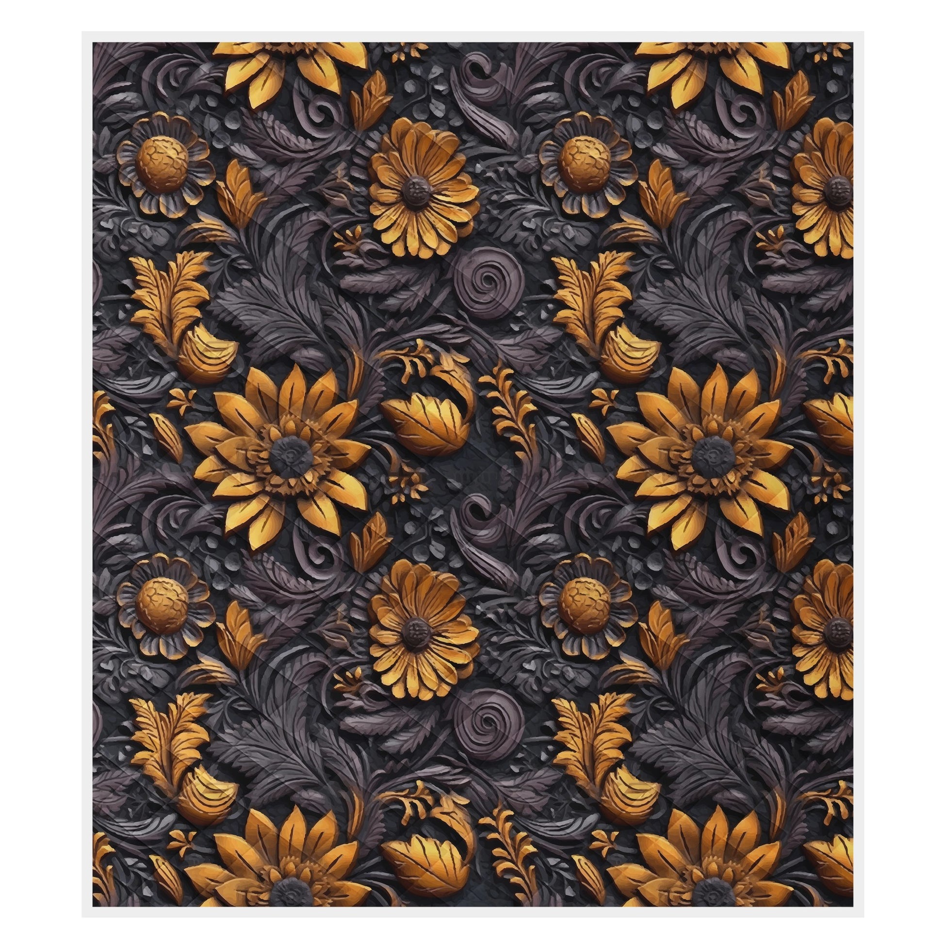 Gold Flowers Woodcut Quilt Bed